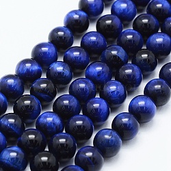 Natural Tiger Eye Beads Strands, Dyed & Heated, Round, Marine Blue, 10mm, Hole: 1mm, about 38pcs/strand, 15 inch(38cm)(G-F561-10mm-B02)