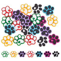 21Pcs 7 Colors Dog Paw Print Food Grade Eco-Friendly Silicone Beads, Chewing Beads For Teethers, DIY Nursing Necklaces Making, Mixed Color, 24x29~29.5x8.5mm, Hole: 2~2.5mm, 3pcs/color(SIL-DC0001-31)