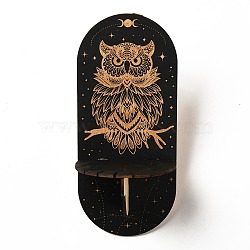 Wooden Wall-Mounted Small Crystal Display Shelf, Witch Hanging Crystal Holder, for Crystal Dowsing Pendulum Pendant Storage, Owl, Oval: 21.4x9.4x0.25cm, Hole: 13x2.5mm, 1pc(AJEW-L090-A07)