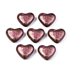 Spray Painted Opaque Acrylic Beads, Heart with Flower, Coconut Brown, 16x19x8mm, Hole: 2mm(SACR-S305-28-B04)