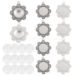 48 Pcs DIY Flower Pendant Making Kits, Including Alloy Pendant Cabochon Settings and Transparent Glass Cabochons, Antique Silver & Silver, Tray: 21x21mm, 38x35.5x3mm, Hole: 3.5mm(TIBE-AR0001-03)