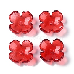 Baking Paint Glass Bead Caps, 4-Petal Flower, Red, 12x12x4.5mm, Hole: 1.4mm(GLAA-S202-04A)