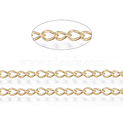 Brass Twisted Chains, Curb Chains, Unwelded, with Spool, Lead Free & Nickel Free & Cadmium Free, Golden, 3x2x0.45~0.5mm, about 32.8 Feet(10m)/roll(X-CHC-S107-G-NF)