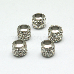 Rondelle Brass Rhinestone Beads, Large Hole Beads, Platinum, Crystal, 8.5x7.5mm, Hole: 4.8mm(CPDL-I003-01)