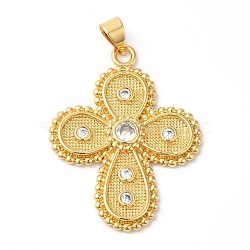 Rack Plating Brass Micro Pave Cubic Zirconia Pendants, Long-Lasting Plated, Lead Free & Cadmium Free, Cross, Real 18K Gold Plated, 33x25x3mm, Hole: 5x4mm(KK-R143-02G)