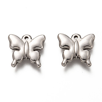 201 Stainless Steel Pendants, Butterfly, Stainless Steel Color, 15x16x3mm, Hole: 1.2mm
