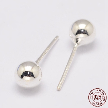 925 Sterling Silver Stud Earrings, Ball, Silver, 15x4mm, Pin: 1mm