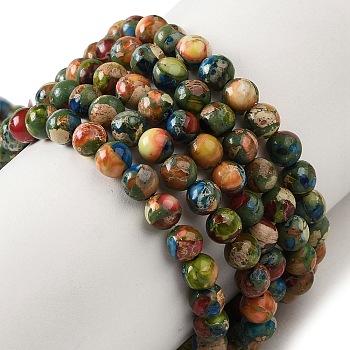 Dyed Natural Imperial Jasper Beads Strands, Round, Colorful, 4mm, Hole: 1mm, about 95pcs/strand, 16.06''(40.8cm)