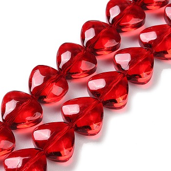 Baking Paint Glass Beads Strands, Heart, FireBrick, 11~11.5x13x7mm, Hole: 1mm, about 55pcs/strand, 25.12''(63.8cm)