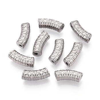 304 Stainless Steel Curved Tube Beads, Stainless Steel Color, 14x5mm, Hole: 1.8mm