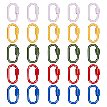 5Pcs 5 Colors Baking Paint Alloy Screw Locking Carabiners, Carabiner Enamel Oval Clasp, Mixed Color, 36.5x22x8mm, Inner Diameter: 28.5x12mm, 1pc/color
