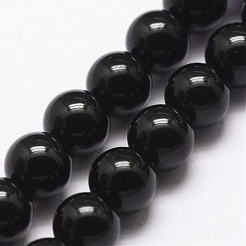 Natural Black Onyx Beads Strands, Dyed, Round, Black, 6mm, Hole: 1mm, about 32pcs/strand, 7.5 inch