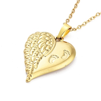 Heart with Wing 304 Stainless Steel Pendant Necklaces, Cable Chain Necklaces for Women, Real 18K Gold Plated, 15.75 inch(40cm), pendant: 26x21mm