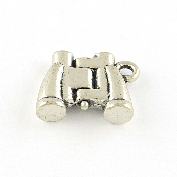 Binocular Tibetan Style Alloy Charms, Cadmium Free & Lead Free, Antique Silver, 13x17x4.5mm, Hole: 2mm, about 350pcs/1000g