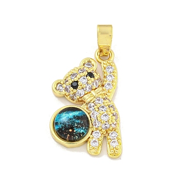 Rack Plating Brass Cubic Zirconia Pendants, with Resin, Long-Lasting Plated, Lead Free & Cadmium Free, Bear, Real 18K Gold Plated, 21x17x4mm, Hole: 5x2mm