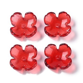 Baking Paint Glass Bead Caps, 4-Petal Flower, Red, 12x12x4.5mm, Hole: 1.4mm