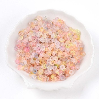 Frosted Transparent Acrylic Beads, Flower, with Gold Foil , Colorful, 5.5~6x3mm, Hole: 1.5mm