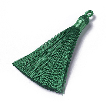 Polyester Tassel Pendants, Dark Green, 78~82x8mm, Hole: 2~4mm