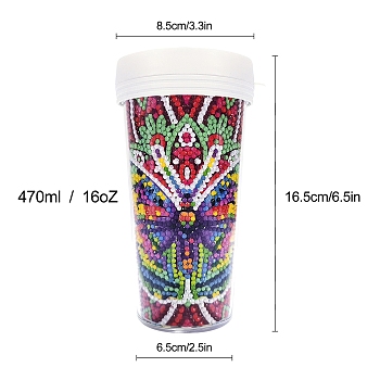 DIY Diamond Painting Cup Kits, with Resin Rhinestones, Diamond Sticky Pen, Tray Plate and Glue Clay, Butterfly, 165x65mm