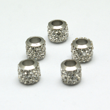 Rondelle Brass Rhinestone Beads, Large Hole Beads, Platinum, Crystal, 8.5x7.5mm, Hole: 4.8mm