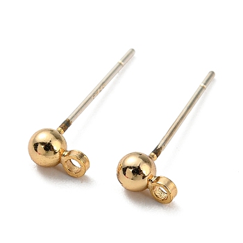 Brass Stud Earring Findings, with 925 Silver Pin, Long-Lasting Plated, Cadmium Free & Lead Free, Real 14K Gold Plated, 5x3mm, Hole: 1mm, Pin: 0.6mm
