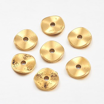 Tibetan Style Alloy Wavy Spacer Beads, Flat Round, Antique Golden, Lead Free & Cadmium Free, 10x1mm, Hole: 2mm