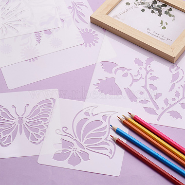 2set cuadrado con plantilla de dibujo de mascota con patrón floral y mariposa(DIY-CW0001-12)-5