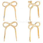 6Pcs Brass Stud Earring Finding, with Loop, Bowknot, Real 14K Gold Plated, 29.5x23mm, Hole: 1.6mm, Pin: 0.8mm(KK-BBC0019-96B)