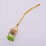 Car Hanging Air Freshener Glass Bottles, with Plastic Stopper, Wooden Dust Plug, Refillable Empty Perfume Bottles, Cube, Green, 260mm(DJEW-WH0008-10C)