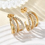 304 Stainless Steel & Crystal Rhinestone Stud Earrings, Half Hoop Earrings, PVD Vacuum Plating, Golden, 15.5x12.5mm(SA-CBA2696-39G)