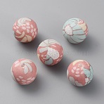 Round with Flower Food Grade Eco-Friendly Silicone Beads, Dark Salmon, 15mm, Hole: 2mm(SIL-WH0006-21D)