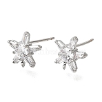 Brass Pave Cubic Zirconia Stud Earring Findings, Star, with Loop, Platinum, 10.5x10mm, Pin: 0.7mm(CU-CBAE189-04P)