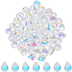 72Pcs Electroplated Glass Beads, Teardrop Charms, Top Drilled, Faceted, Clear AB, 13x9.5mm, Hole: 1.2mm(EGLA-BM0001-43)