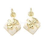 Brass Enamel Pendants, Gift Box Charms, Long-Lasting Plated, Rack Plating, Lead Free & Cadmium Free, Real 18K Gold Plated, White, 11.5x8.5x7mm, Jump Ring: 5x0.8mm, Inner Diameter: 3.5mm(KK-F933-18G-03)