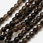 Natural Smoky Quartz Beads Strands, Faceted Round, 3mm, Hole: 0.8mm, about 124pcs/strand, 15.35 inch(39cm)(X-G-A129-3mm-F01)