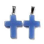 Synthetic Luminous Stone Dyed Pendants, Glow in the Dark Cross Charms with Platinum Plated Iron Snap on Bails, Medium Blue, 28x18x4.5mm, Hole: 7x4mm(G-H308-06P-06)
