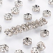 Brass Rhinestone Spacer Beads, Grade AAA, Wavy Edge, Nickel Free, Platinum Metal Color, Rondelle, Crystal, 4x2mm, Hole: 1mm(RB-A014-L4mm-01P-NF)