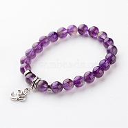 Alloy Om Symbol Charm Bracelets, with Natural Amethyst Round Bead, Antique Silver, 56mm, about 22pcs/strand(BJEW-JB02377-03)