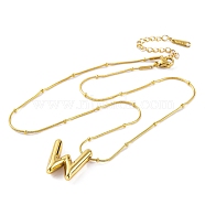 Ion Plating(IP) Initial Letter 304 Stainless Steel Pendant Necklaces, Real 18K Gold Plated, Letter W, 15.91 inch(40.4cm), Pendant: 19~23.5x13~19mm(NJEW-R265-05G-W)