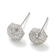 Brass Umbrella
 Stud Earrings with Clear Cubic Zirconia for Women, Real Platinum Plated, 10mm(KK-L208-19P)