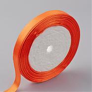 Single Face Satin Ribbon, Polyester Ribbon, Orange, Size: about 5/8 inch(16mm) wide, 25yards/roll(22.86m/roll), 250yards/group(228.6m/group), 10rolls/group(SRIB-Y024)