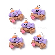 Opaque Resin Pendants, with Platinum Tone Iron Loops, Koala, Lilac, 20x18x8mm, Hole: 2mm(RESI-G032-G05)