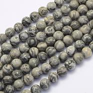 Natural Map Stone/Picasso Stone/Picasso Jasper Beads Strands, Round, 4mm, Hole: 1mm, about 90pcs/strand, 15.7 inch(40cm)(G-G697-F03-4mm)