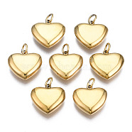 316 Surgical Stainless Steel Charms, with Jump Rings, Heart, Real 14K Gold Plated, 11x12x3.5mm, Hole: 2.5mm, Jump Ring: 4x0.5mm, 2.5mm inner diameter(STAS-N097-045)