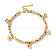 Vacuum Plating 304 Stainless Steel Bell Charm Bracelet with 201 Stainless Steel Round Beads for Women, Golden, 8-5/8 inch(22cm)(BJEW-B057-16G)