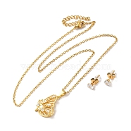Clear Cubic Zirconia Butterfly Pendant Necklace & Diamond Stud Earrings, 304 Stainless Steel Jewelry Set for Women, Golden, 495mm, 13.5x5.5mm, Pin: 0.7mm(SJEW-M099-05G)