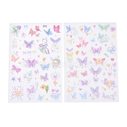 2Pcs 2 Styles PET Self-Adhesive Stickers, for Party Decorative Presents, Butterfly, 218x125x0.8mm, Sticker: 7~40x6~38mm, 1pc/style(STIC-P011-A02)