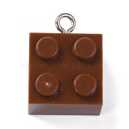Resin Pendants, with Platinum Iron Loop, Toy Bricks, Coconut Brown, 21x15.5x11mm, Hole: 2.6mm(RESI-E017-A15)