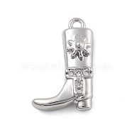 Brass Micro Pave Clear Cubic Zirconia Pendants, Western Cowboy Shoes, Platinum, 17x10x5mm, Hole: 1.2mm(KK-D283-34P-01)