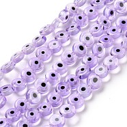 Handmade Evil Eye Lampwork Flat Round Bead Strands, Purple, 8x3.2mm, Hole: 1mm, about 49pcs/strand, 14.56 inch(LAMP-L058-8mm-25)